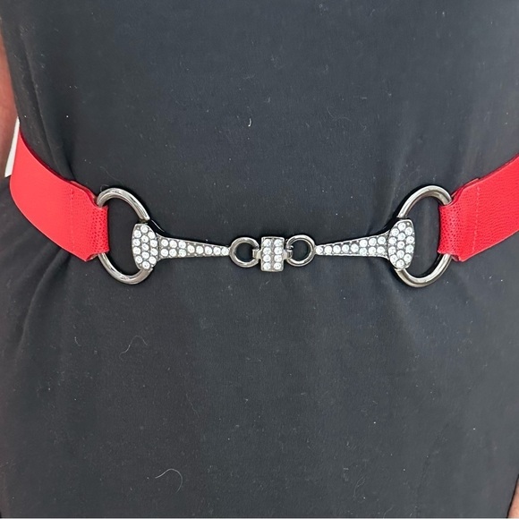 Brambilla Milano Italian Red Leather Belt, Rhinestone Studded Front Detail - Picture 1 of 10